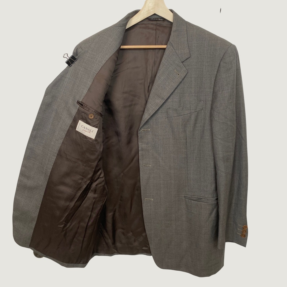 Canali Proposta Gray Windowpane Super 120s Wool Blazer Sport Coat 44R Italy